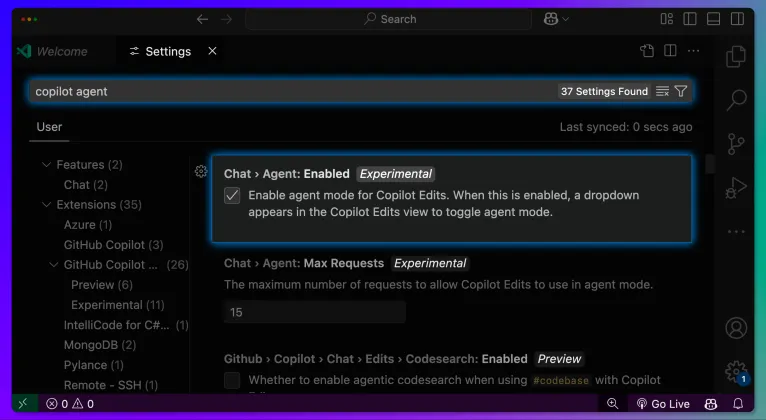 GitHub Copilot Chat 启用 Agent 模式